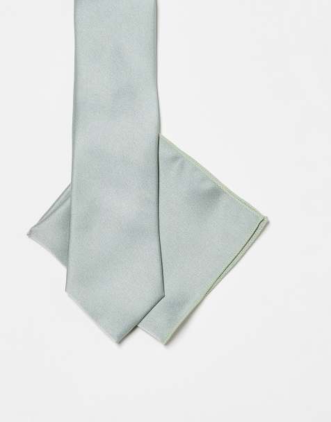 Maya Satin tie pocket square set in sage green - view 1