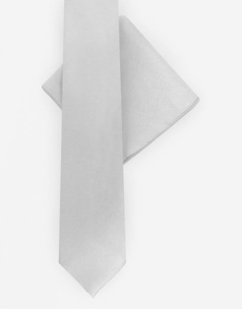Maya Satin tie pocket square set in silver - view 1