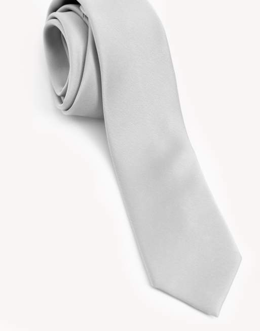 Maya Satin tie pocket square set in silver, 2 of 3