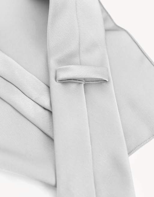 Maya Satin tie pocket square set in silver, 3 of 3