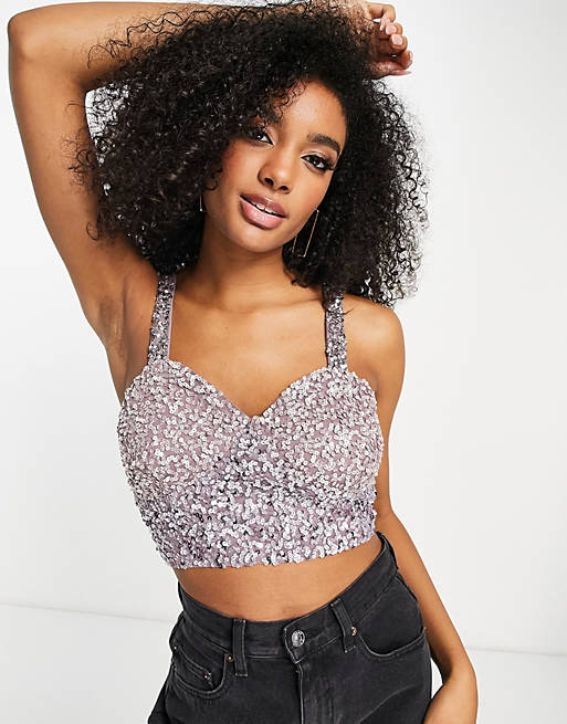 Maya sequin corset top co ord in lilac