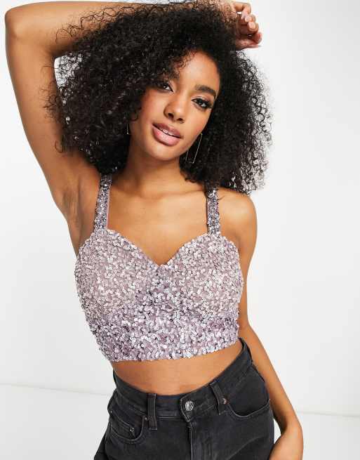 Maya sequin corset top co ord in lilac