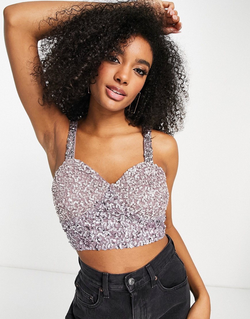 Maya sequin corset top in lilac - part of a set-Purple