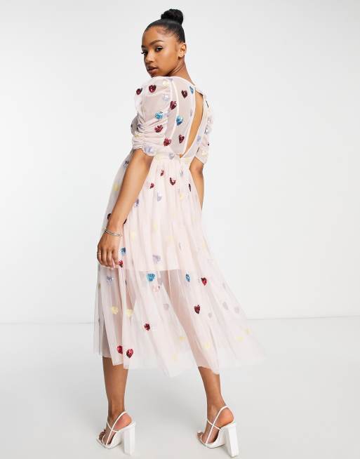 ASOS Design Blush Floral Embroidered Dress