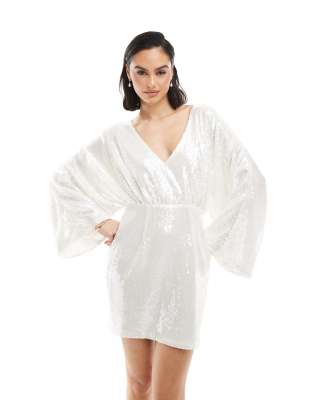 asos Maya Sequin open back mini dress in white