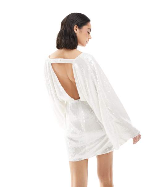 Maya Sequin open back mini dress in white - view 2