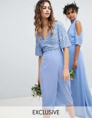 blue midi bridesmaid dress