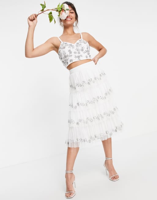 White embellished 2025 midi skirt