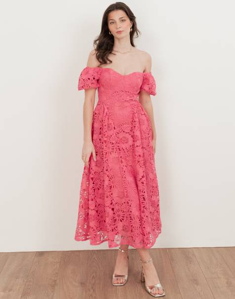 Maya Short sleeve lace midaxi dress in pink - view 1