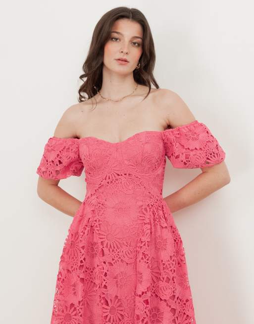Maya Short sleeve lace midaxi dress in pink, 2 of 4