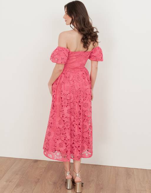Maya Short sleeve lace midaxi dress in pink, 3 of 4