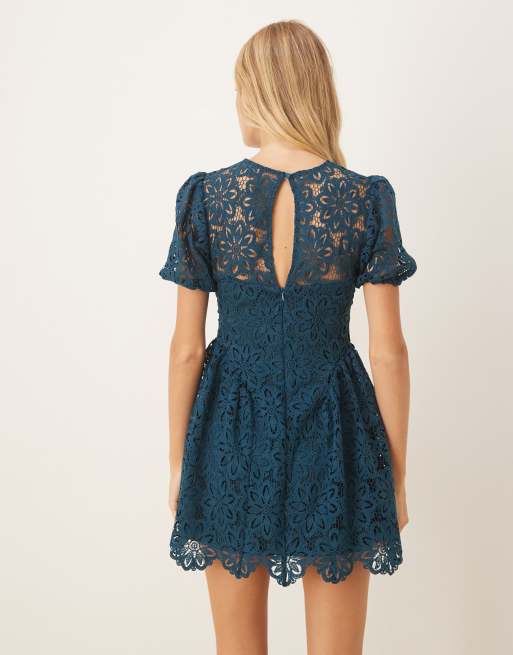 Maya Short sleeve lace mini dress in teal, 3 of 4
