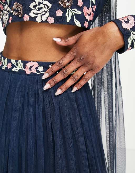 Navy blue embellished skirt hotsell