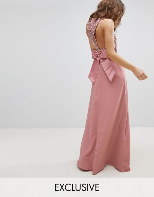 Maya sleeveless sequin bodice maxi dress with cutout and bow back detail sale