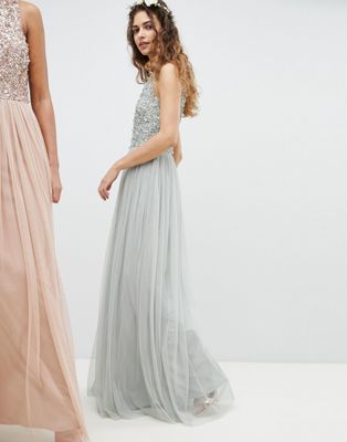 maya cut out back sequin and tulle maxi dress