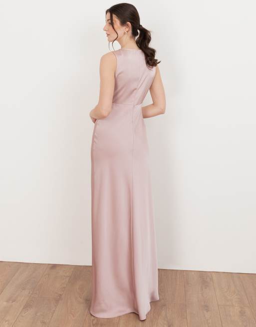 Maya Sleeveless v neck satin maxi dress in blush, 2 of 4