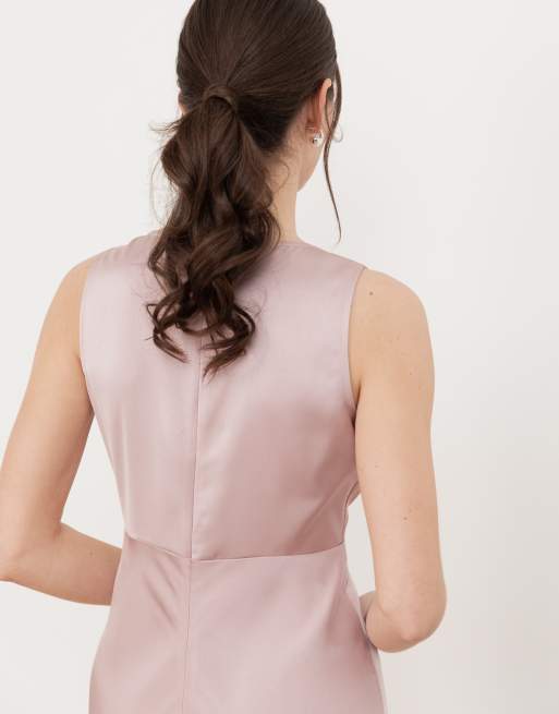 Maya Sleeveless v neck satin maxi dress in blush, 3 of 4