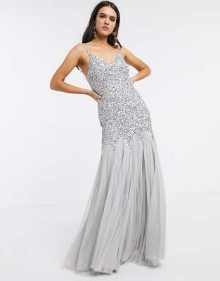 maya v neck sequin fishtail maxi dress