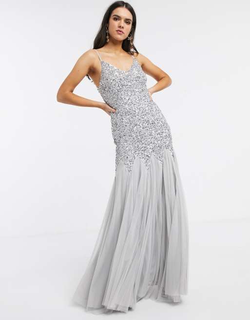 Maya v neck 2025 sequin fishtail maxi dress