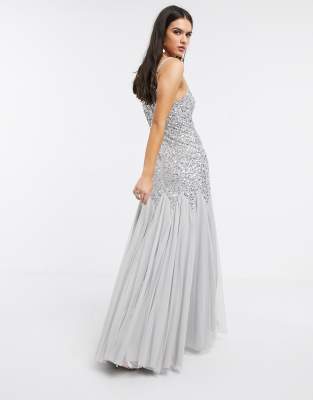 maya v neck sequin fishtail maxi dress