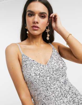 maya v neck sequin fishtail maxi dress