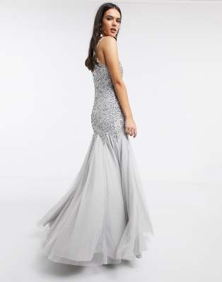 maya v neck sequin fishtail maxi dress