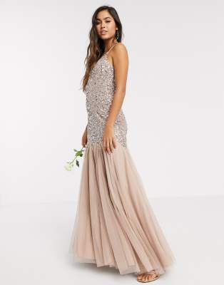 maya sequin fishtail maxi dress