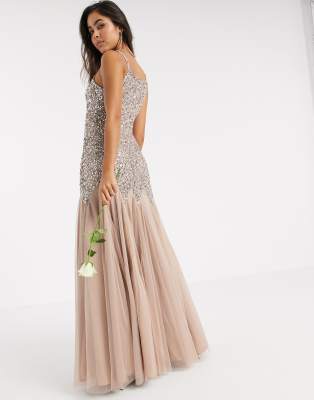 maya v neck sequin fishtail maxi dress