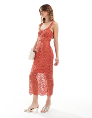 Maya Strappy lace midi dress in orange