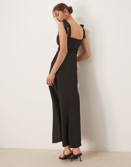 Maya Strappy satin midaxi dress in black, 2 of 4