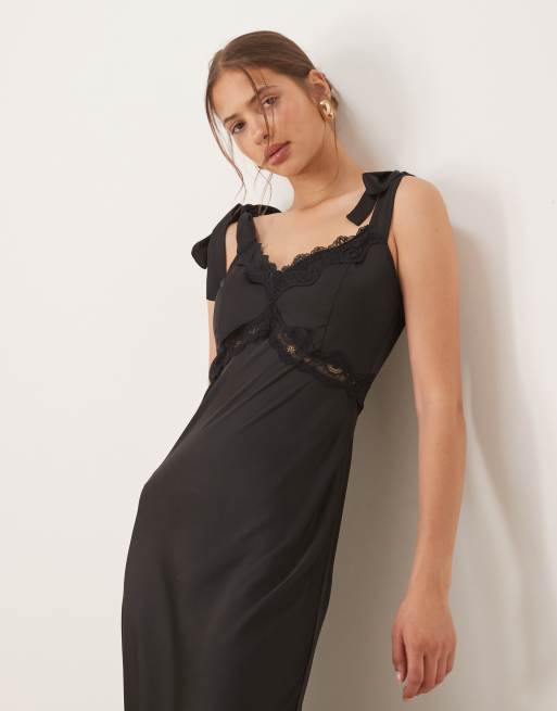 Maya Strappy satin midaxi dress in black, 4 of 4