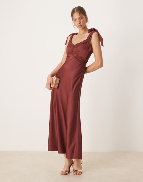 Maya Strappy satin midaxi dress in brown - view 1