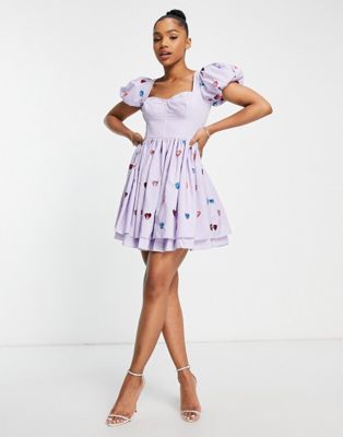 Maya strawberry sequin heart mini dress in lilac - ASOS Price Checker