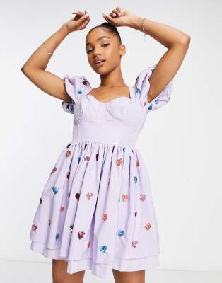 Maya strawberry sequin heart mini dress in lilac | ASOS