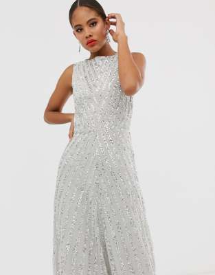 silver embellished maxi dress