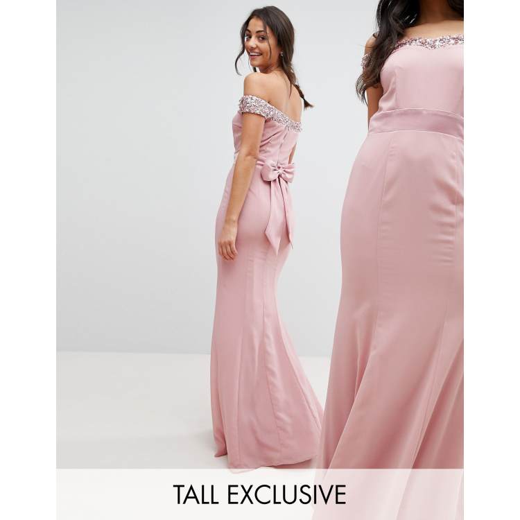 Maya Tall Bardot Sequin Detail Maxi Dress With Bow Back Detail