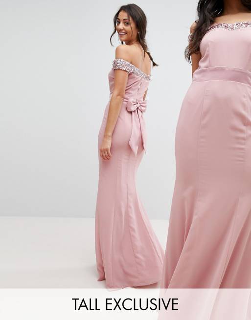 Maya tall bardot sequin detail maxi dress with on sale bow back detail