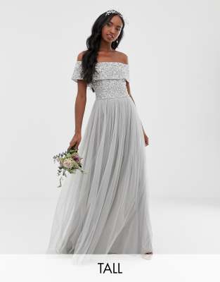 maya delicate sequin bodice maxi dress with cross back bow detail in bluebell