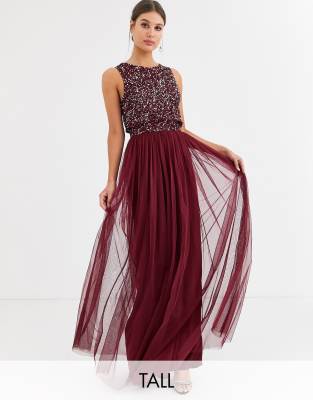 maya delicate sequin bodice maxi dress with cross back bow detail in bluebell