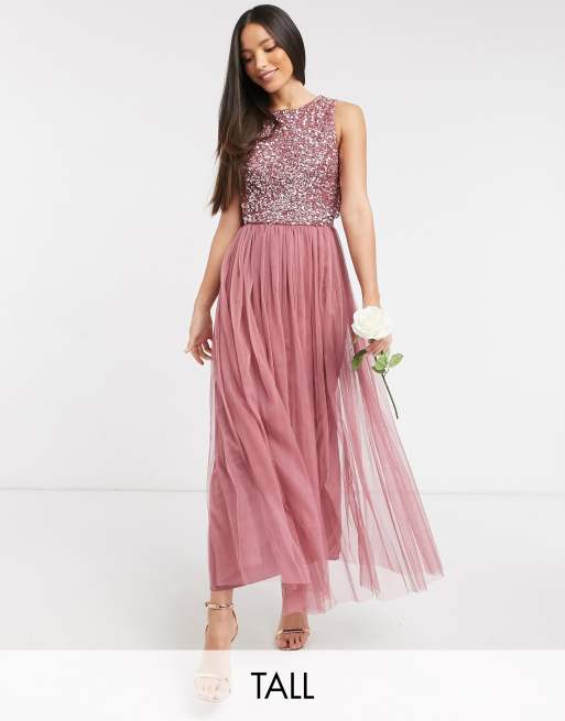 Maya Tall Bridesmaid delicate sequin 2 in 1 midaxi dress in rose | ASOS