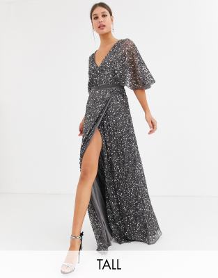 sequin wrap dress maxi