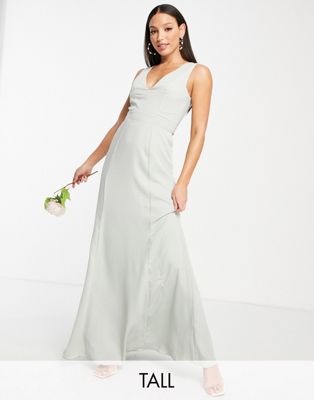 Maya Tall Bridesmaid open back with bow in sage green
