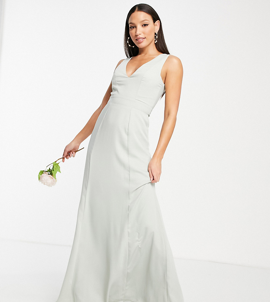 maya tall bridesmaid open back with bow in sage green