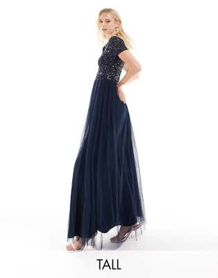 Maya bridesmaid v neck maxi shop tulle dress with tonal delicate sequins