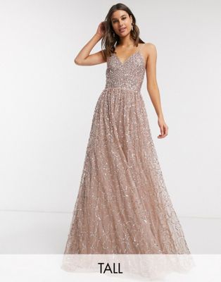 Maya Tall Cami Strap Delicate Scattered Sequin Maxi Dress In Pink Modesens