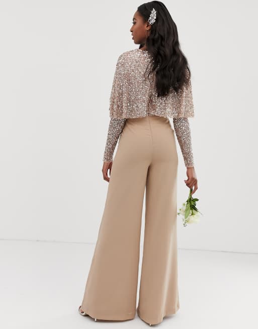 Maya cape detail jumpsuit with tonal store delicate sequin top in taupe blush