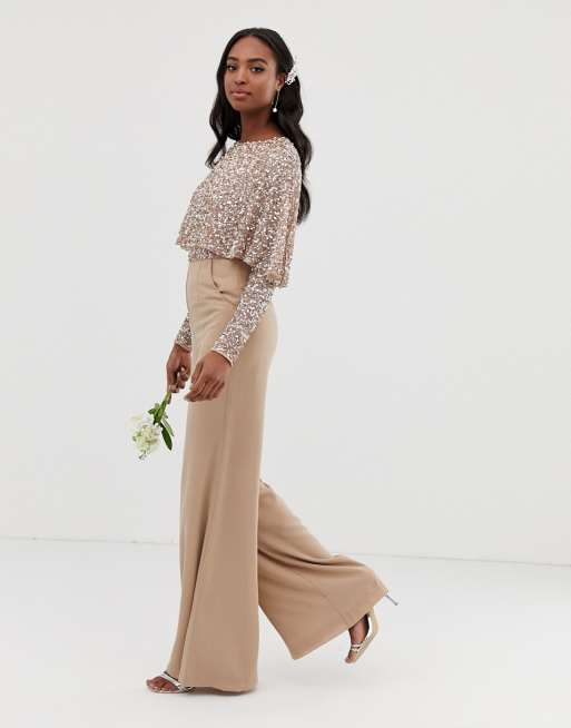 Maya cape detail jumpsuit with tonal store delicate sequin top in taupe blush