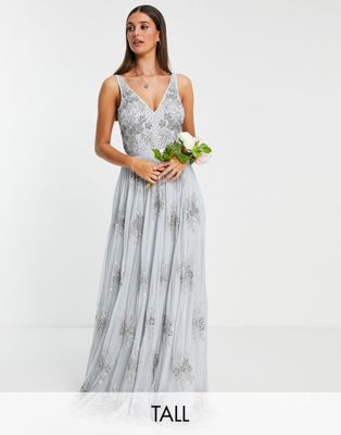 Maya Tall column maxi dress with embellishment and low back in pale blue