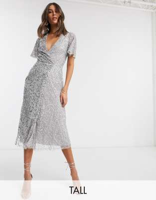 delicate sequin tiered midi dress