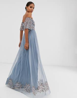 bardot dusty blue dress